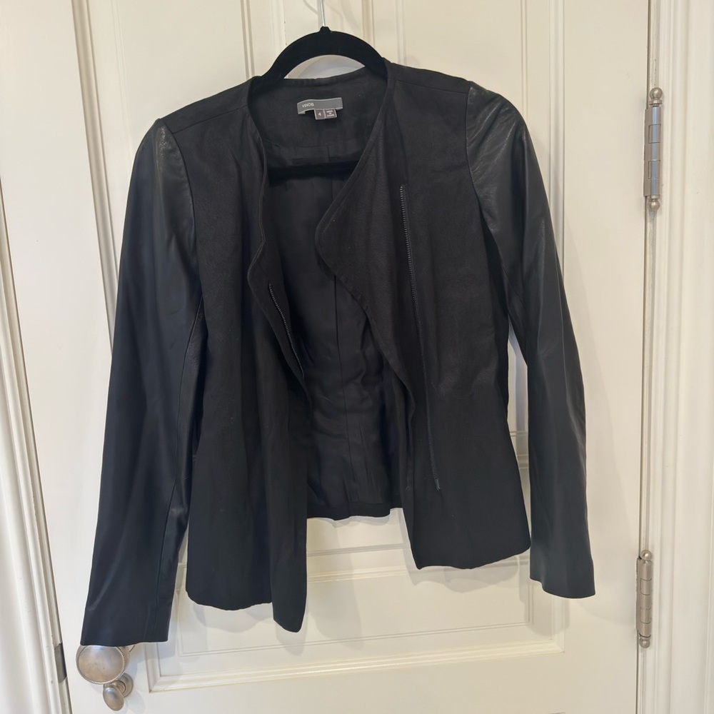 Vince black leather jacker